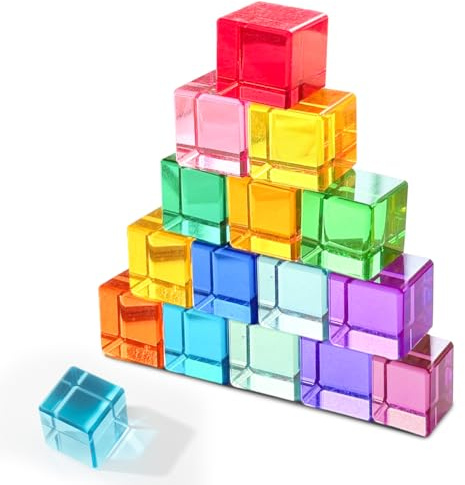 LUPATDY Regenbogen Jelly Blocks aus Acryl, Sensorik Spielzeug für Kinder, 16 Bunte Sensory Play Bauklötze, Stapelspielzeug Lernspielzeug für Kinder, Lichtbausteine Edelsteinwürfel, ab 3 Jahren