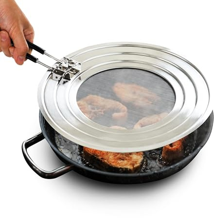 14 inch Dishwasher-Safe Splatter Screen Guard for Frying Pan Grease - Shields 99% of Stove Top from Bacon, Fry Oil, or Deep Fryer Splash - Easy Kitchen Storage Foldable Heat-Resistant Silicone Handle