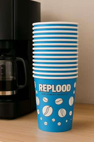REPLOOD Tazzine Bicchierini da Caffè in Carta Biodegradabile, 75 ml, Celeste, Set da 500/1000 Pezzi (1000)