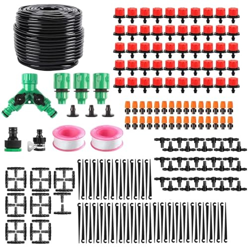 HAXIHA Kit per Irrigazione a Goccia 212PCS,Impianto Irrigazione Giardino,60M Tubo Irrigazione,DIY Set di Irrigazione Automatica Regolabile per Giardino Piante,Serra,Orto Impianto Prato