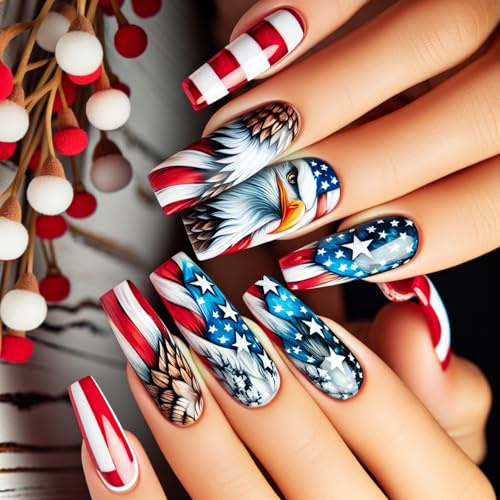 Independence Day, set di 24 unghie a pressione, in acrilico, per manicure e amanti dell'arte