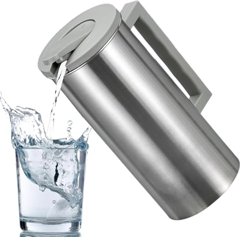 Jarra De Agua Acero Inoxidable - Jarra De Con Tapa Y Gran Capacidad En Acero Inoxidable | Recipiente Con Asa Antideslizante Para Bebidas Frías Y Calientes Como Cerveza Café O