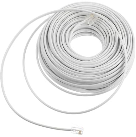Kisangel Cavo Telefonico Rj11 4 Conduttori 20 Metri per Connessione Fissa Ufficio e Casa, Prolunga Collegamento Telefonico Spina Standard Bianco, Accessorio per Comunicazioni