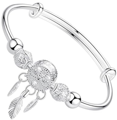 Warmhm Bracelet Femme Jonc Ajustable En Fil Métallique Extensible Bracelet Attrape Rêve Avec Breloque Bijou Personnalisable Style Punk Pour Poignet 1 Pièce
