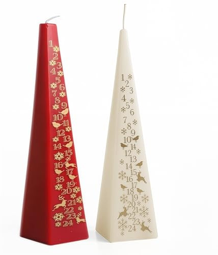 Zopper Advent Candle Bundle – 2-Pack (Red & Ivory, 33cm) Unscented Paraffin/Stearin Blend Pyramid Taper, Christmas Countdown Candles