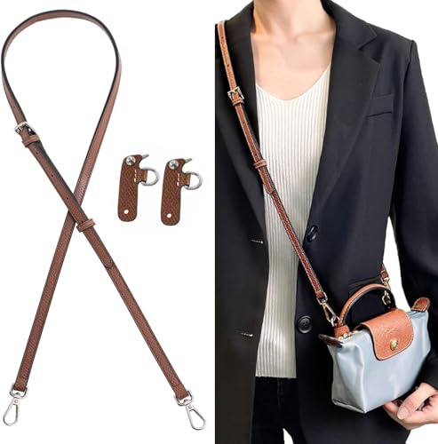 Correa de Cuero para Longchamp Le Pliage Mini Bolso, Correas de Hombro Ajustable Correa de Repuesto para Bolso Bandolera con Gancho Giratorio Metálico