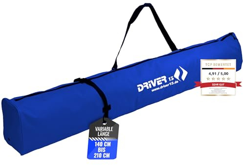 Driver13 skidfodral 140–210 cm justerbart, väska för skidor och skidstavar, transport, dragkedja, blå