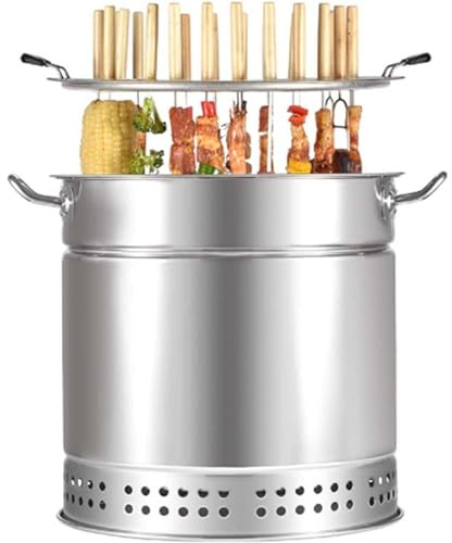Barbecue a carbonella senza fumo, affumicatore verticale con 20 spiedini in acciaio inox, arrosto a 360°, perfetto per campeggio e cucina all'aperto