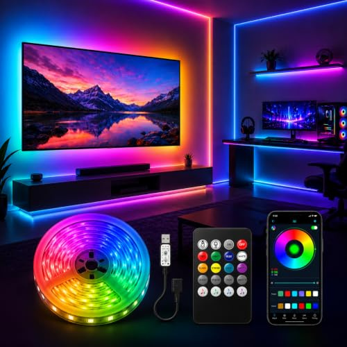 shalaker 3M TV LED Strip Lights for 30-55 Inch TVs, RGB Colour Changing USB Bias Lighting with Bluetooth App & Music Sync, Remote Control LED Backlight for Home Cinema, Bedroom & Gaming Monitor
