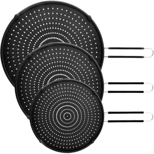 Set di 3 Silicone Frying Pan Paraspruzzi Cucina(El Color Del Carbono) | Para Schizzi per Piano Cottura, Paraschizzi Cucina Resistente al Calore, Lavabile in Lavastoviglie (24,9 cm, 29 cm, 33 cm)