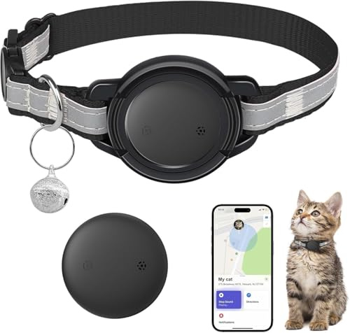 JIARUI Katze Tracker mit iOS, SmartTag Tracker Haustierhalsbänder Ohne Abonnement für Katze, Kompatibel mit Apple Find My, IP67 Wasserdicht Reflektierend GPS Katzenhalsband Ortungsgerät (1 Pack)