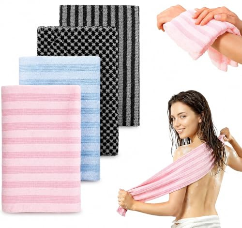 4 stycken japanska peeling handdukar, exfolierande anti-bakteriell duschhandduk, exfolierande tvättlappar för djuprengöring, hud rygg kropp peeling duschhandduk för slät, för män kvinnor