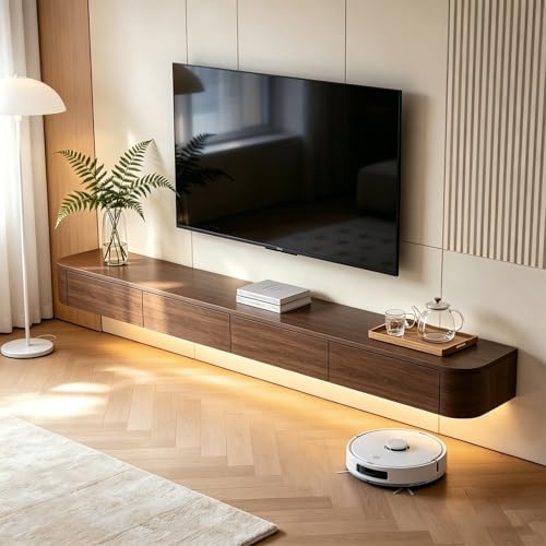Mueble TV Salón Mueble TV Suspendido Mueble Bajo TV de Madera Blanco Negro Nogal con Almacenamiento Cajones Estantes for Dormitorio Oficina Sala de Estar 140 200 cm(Walnut,300CM)