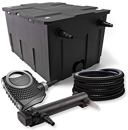 SunSun Kit complet: CBF-550 Filtre de bassin jusqu'à 60000 L Biologique, NEO7000 SuperEco pompe de filtration 7000l/h 50W, CUV-324 lampe uv UVC Clarificateur avec 24W, 25m Tuyau 25 mm (1)