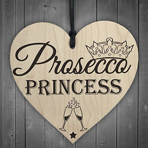 Red Ocean Prosecco Princess Wooden Hanging Heart Alcohol Joke Sign Bottle Topper Plaque