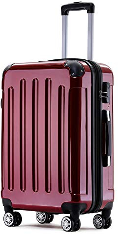 BEIBYE Hartschalen Koffer Trolley Rollkoffer Reisekoffer 4 Zwillingsrollen Polycabonat (Rot, Handgepäck 55cm-40L)