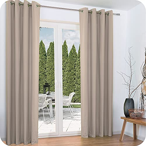 Beautissu 2er Set Thermovorhang Gardine 140x245 cm Sand – Ösen Thermogardine Set – Ösenvorhang isolierend Kälte- & Hitzeschutz – Vorhang verdunkelnd Wohnzimmer, Schlafzimmer – Amelie to