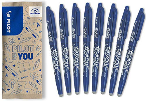 PILOT FriXion Ball 0.7 Set – 8 Stück – Farbe Blau – Radierbare Tintenroller 0,4 mm Strichstärke, angenehme Schreibführung zum Schreibenlernen, thermosensitive Tinte, mit austauschbarer Mine