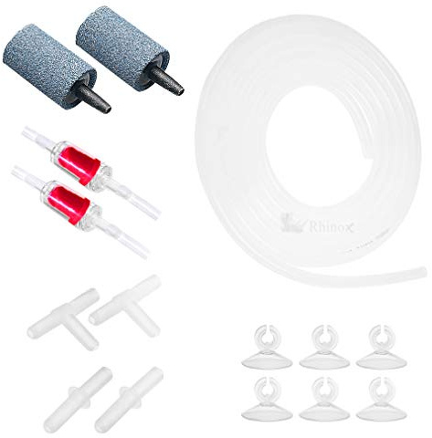 Rhinox Aquarium Airline Tubing Set, Self-Assembly CO2 Diffuser Kit, 6-Feet Airline Tubing, 2 Air Stones and Check Valves, 4 Connectors, 6 Suction Cups