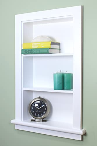Fox Hollow Furnishings 14x24 Aiden Recessed Wall Niche Medicine Cabinet Replacement, in The Wall Bathroom Cabinet Insert Shelf/Shelves, Made in North America, Real Wood, NO MDF, Plain, White