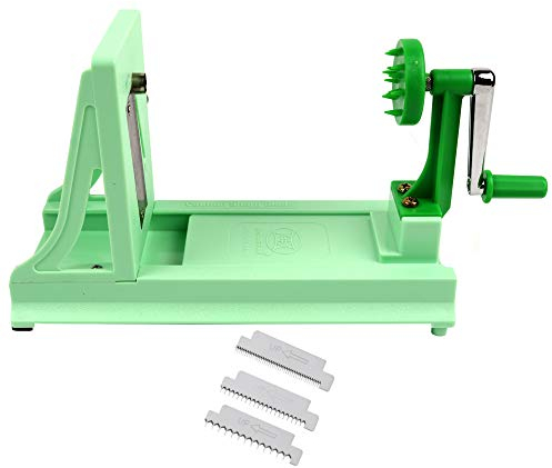 Vollum Japanese Turning Vegetable Spiralizer, Veggie Spiralizer For Fresh Zucchini, Squash, Butternut Squash with 1 Straight-Edged Blade and 3 Serrated Blades Multiple
