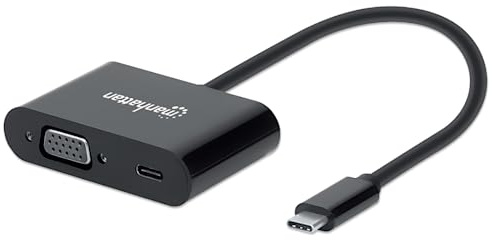 Manhattan USB-C a USB-C (con Entrega de alimentación) y Cable convertidor VGA, 1080p, 5 Gbps (USB 3.2 Gen1 aka USB 3.0), Compatible con Thunderbolt 3, 7.7, Macho a Hembra, Negro, Caja