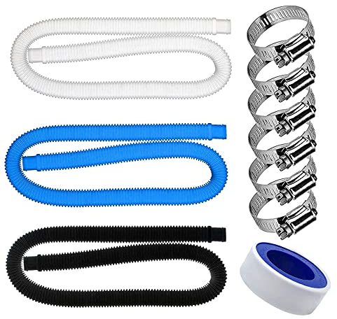 JHLIA Poolschlauch 32mm Schwimmbadschlauch Für Oberirdische Pools Zubehör Poolpumpe Ersatzschlauch, 1.5M mit 4 Klemme & Wasserdichtes Klebeband, Für Poolpumpe zum Reinigen des Schwimmbeckens Geeignet