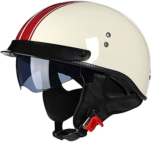 CFZWJ Mezzo Casco da Motociclista retrò Portatile Jet Casco Scodella ECE Omologato per Elicottero da Scooter Ciclomotore Moto da Strada Cruiser Aperto Casco