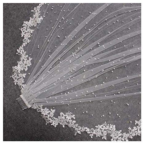 Braut Hochzeitsschleier Perlen Hochzeit Schleier mit Spitze Appliques Rand 2.5meters Lange Brautschleier mit Kamm-Schleier for die Braut Wunderschöner Brauttüll ( Color : White , Item Length : 300cm )