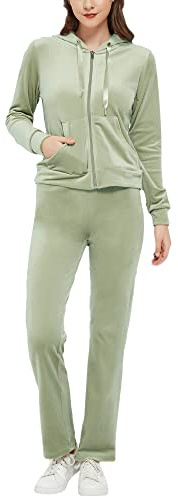 Woolicity Womens Sweatsuits Set Velour Tracksuit 2 Piece Outfits Set Zip Up Hoodies and Pants Sportswear Jogging Set