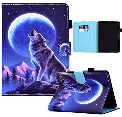 Bspring Coque liseuse Compatible avec 6,8 Pouces Kindle Paperwhite 11e Gén (Modèle 2021), Étui Pliable pour Kindle Paperwhite Édition Signature Tablette, Auto Réveil/Veille,Loup