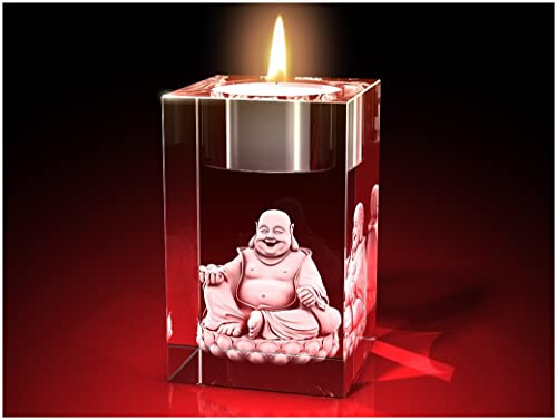 GLASFOTO.COM, Buddha – Teelichthalter 50 x 80 x 50 mm Kristallglas 3D Innengravur in Premiumqualität