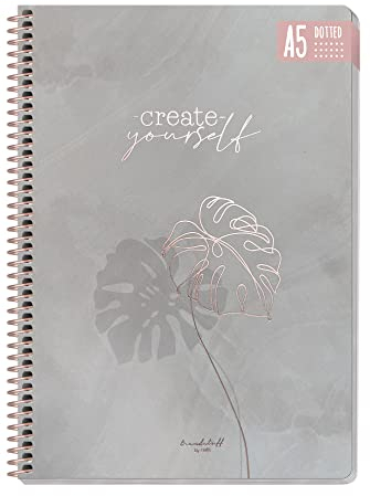 paper&you® dotted Journal A5 mit Spiralbindung Create yourself 160 Seiten, Notizbuch gepunktet mit Spirale, College-Block, Spiral-Block, Notizblock - nachhaltig & klimafreundlich