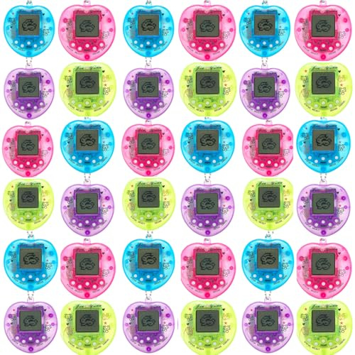 Jerify 36 Pieces Virtual Electronic Digital Pet Toys Retro Handheld Game Nostalgic 90s Toy with Key Chain for Boys Girls