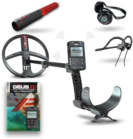 XP Metal Detectors Deus II Fast Multi Frequency with 11'' FMF Search Coil, MI-6 Pinpointer, and BH-01 Bone Conduction Headphones, Black