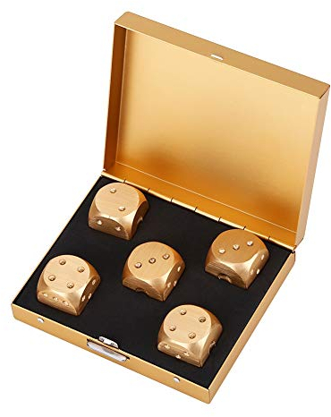 BuyWeek Spielwürfel, 5 Stück Golden Würfel Set aus Aluminiumlegierung Tischspiel Pokerspiele Monopoly Würfel Set mit Aufbewahrungsbox(Square Box-Gold)