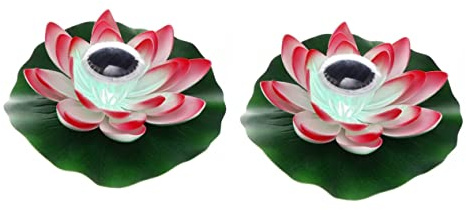 YARNOW 2 Pièces Lampe Solaire Lotus Coussin De Lys De Lotus Lampes De Piscine Flottantes Solaires Bougies Flottantes Menées Fleur Flottante l'eau Nénuphar Panneau Solaire Lis