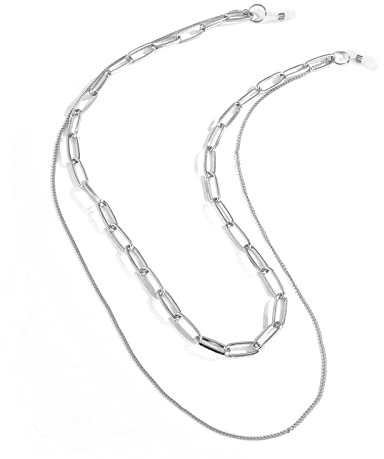 Brillenkette Hip Hop Mehrschichtige Sonnenbrillenkette Lanyard Umhängeband Dicke Metallkette Für Brillen Mode Damen Schmuck Silber