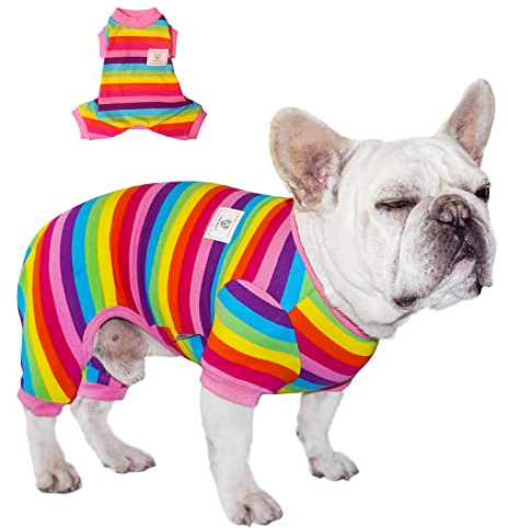 TONY HOBY Hundeschlafanzug, 4-Bein-Hundeschlafanzug mit Regenbogenstreifen, Hunde-Overall Onesies Weiches Leichtgewicht für kleine mittlere Hunde (Rosa, Regenbogen, S)