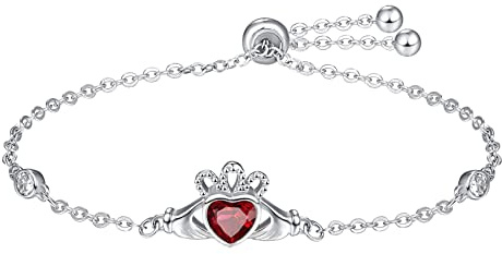 KINGWHYTE Claddagh Armband 926 Sterling Silber Keltischer Knoten Armband mit Cubic Zirkonia Verstellbares Claddagh Armbänder Irische Keltische Schmuck Geschenke für Mädchen Frauen