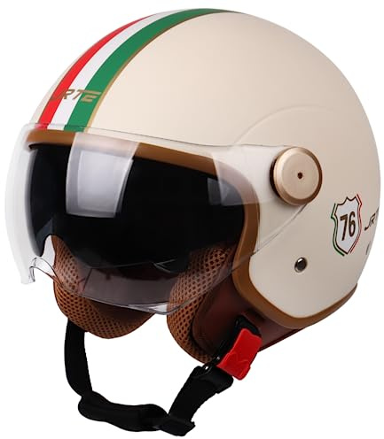 Casco Aperto Con Visiera Parasole, Omologato ECE Mezzo Casco Moto Doppia Visiera Casco Moto Ciclomotore Cruiser Bobber E Chopper Per Uomo E Donna Approvato DOT/ECE