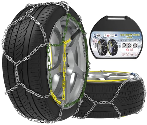 Snow Chains, Set of 2 x 12 mm Alloy Steel Snow Chains for Car with Automatic Tensioner (Size 90)