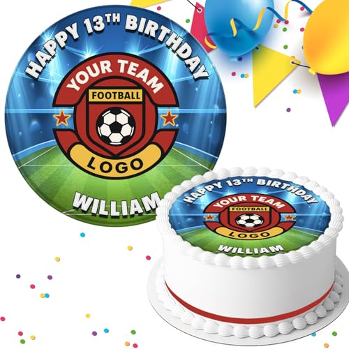 YOUR FOOTBALL CLUB LOGO BIRTHDAY PERSONALISED 7.5 INCH EDIBLE ICING CAKE TOPPER DECORATION FB-009