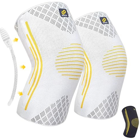 BRACOO Rodillera para Hombres y Mujeres con Estabilizadores Laterales – Compresión Dinámica Ligera y Transpirable para Dolor de Artritis y Recuperación de Lesiones, KE92 (M, Par Gris)