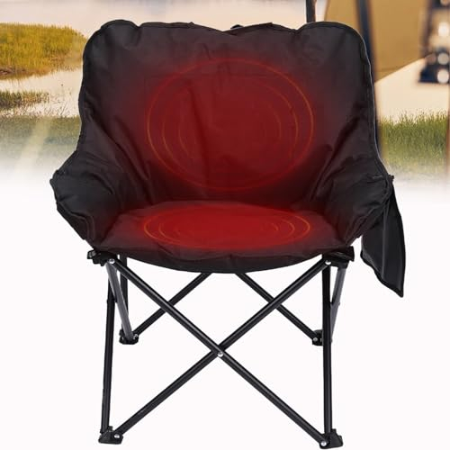 WDDEYYDS Beheizter Campingstuhl, 900D Oxford-Stoff, beheizter Campingstuhl, zusammenklappbarer, beheizter Sitzhalter, heizt individuell die Rückenlehne und den Sitz, klappbarer Campingstuhl,Black