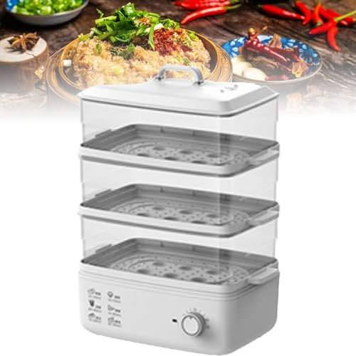 XoTiq Vaporiera elettrica Multifunzionale, vaporiera per Alimenti a 3 Livelli, vaporiera elettrica Domestica Piccola, Scatola a Vapore di Grande capacità da 10 Litri, 6 modalità di Cottura