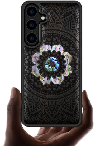 Carveit Designer Wooden Case for Samsung Galaxy S24 [Artistic Laser Engraved Mandala Pattern - Blackwood] Compatible with Wireless Chargers