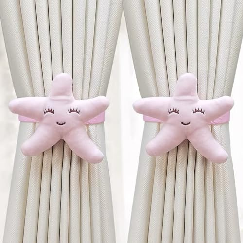 Uoocg 2 Stück Vorhänge Raffhalter Cartoon, Vorhang Straps, Vorhang Schnalle Haken Clip für Kinderzimmer Dekorationen (Rosa Seesterne)