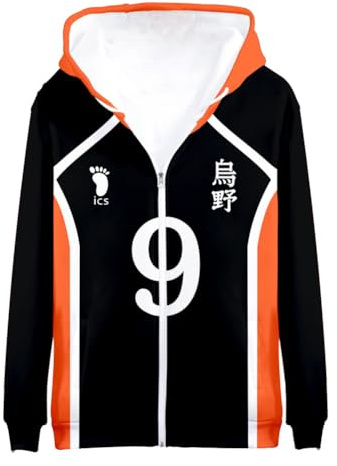 Jiumaocleu Anime Haikyuu Hoodie Reißverschluss Sweatjacke Karasuno Uniform Hinata Shoyo Cosplay Sweatshirt Langarm Kapuzenpullover Tops XXS-4XL, Nr. 9 Tobio Kageyama, S