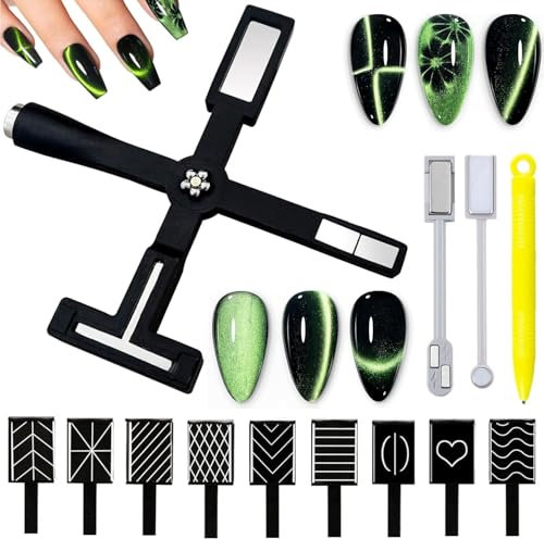 Umiup Nail Art Werkzeug Magnetstift, 13 Stück Nagel Magnet Stick Set Multifunktionaler Kreuz-Katzenaugen-Magnet Verwendung mit Cat Eye Gel Pulver oder Nagellack für DIY 3D Magnetisches (Yellow)